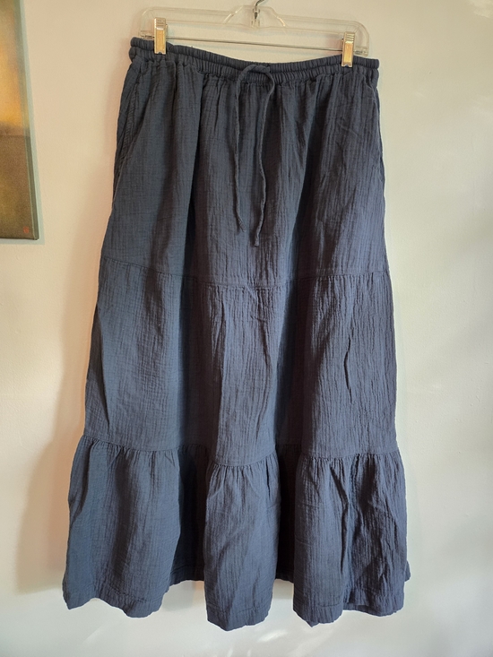 Pact Dresses & Skirts - Pact French Navy Tiered Gauze Maxi Skirt Coastal Boho Prairie Organic Cotton LG